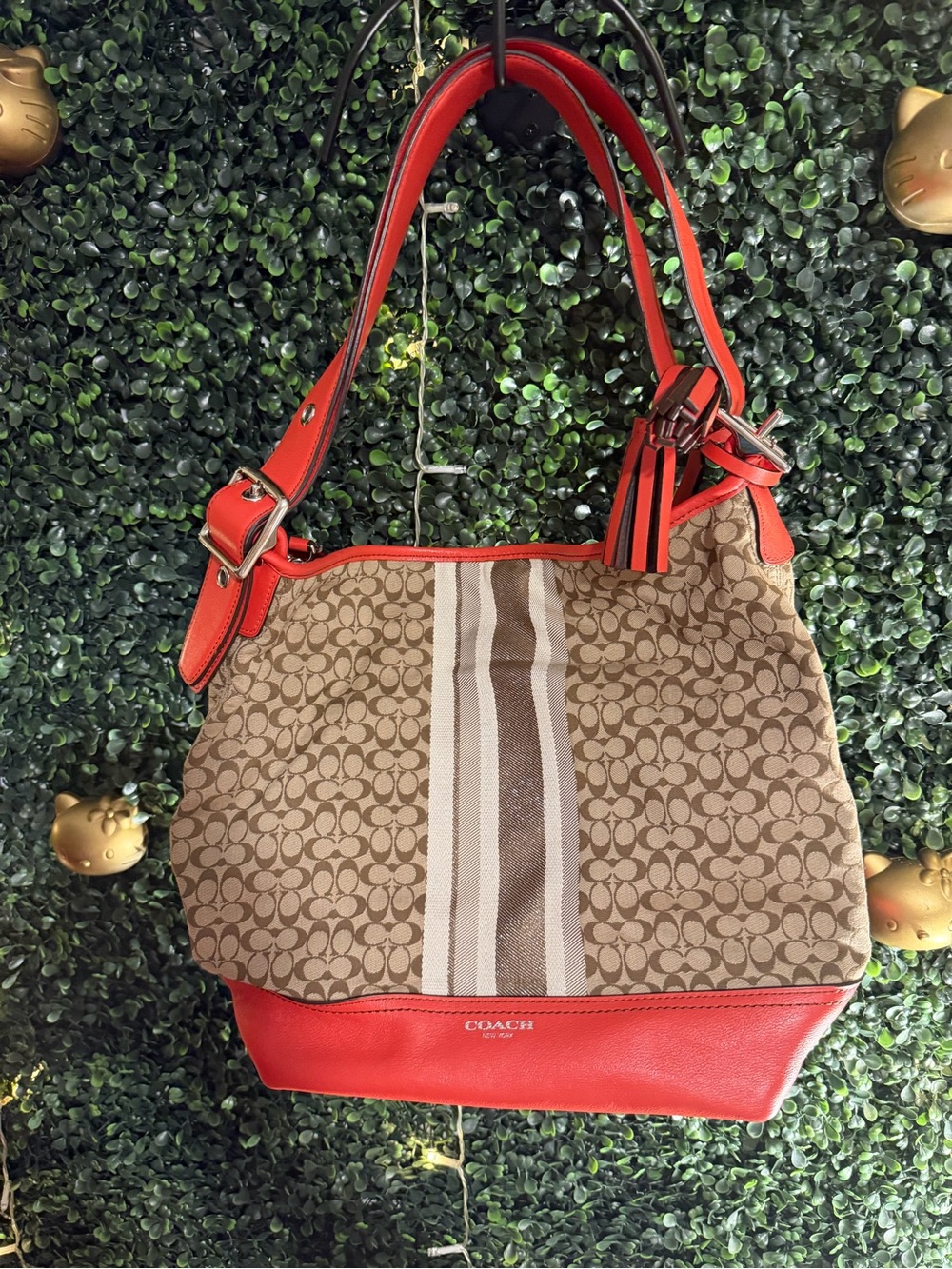 Coach Legacy Signature Bag with Leather Trim and Center Stripe